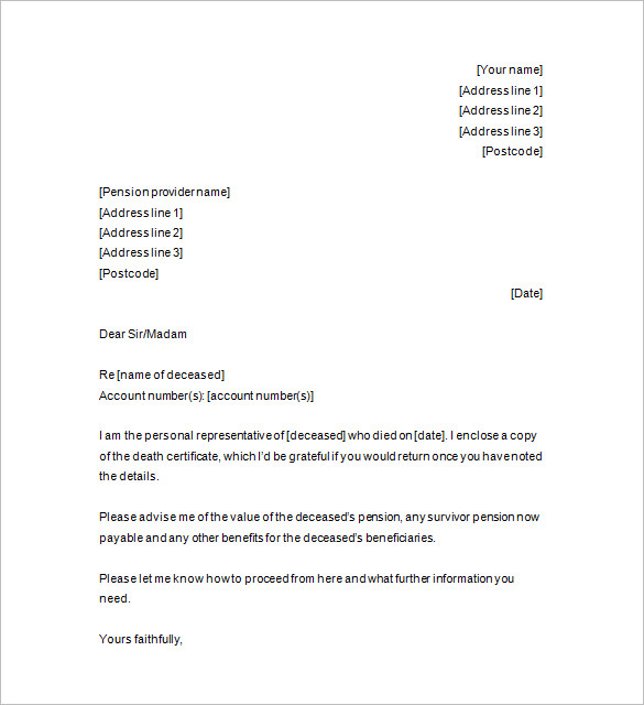 template death letter informing 35 Printable Word, PDF Excel, â€“ Death Notices Format Free