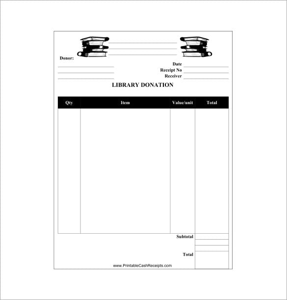 library donation receipt pdf download