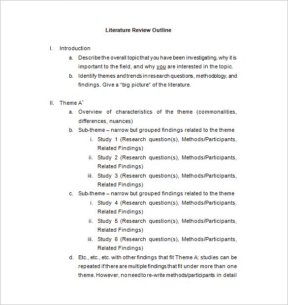 9+ Literature Review Outline Templates, Samples