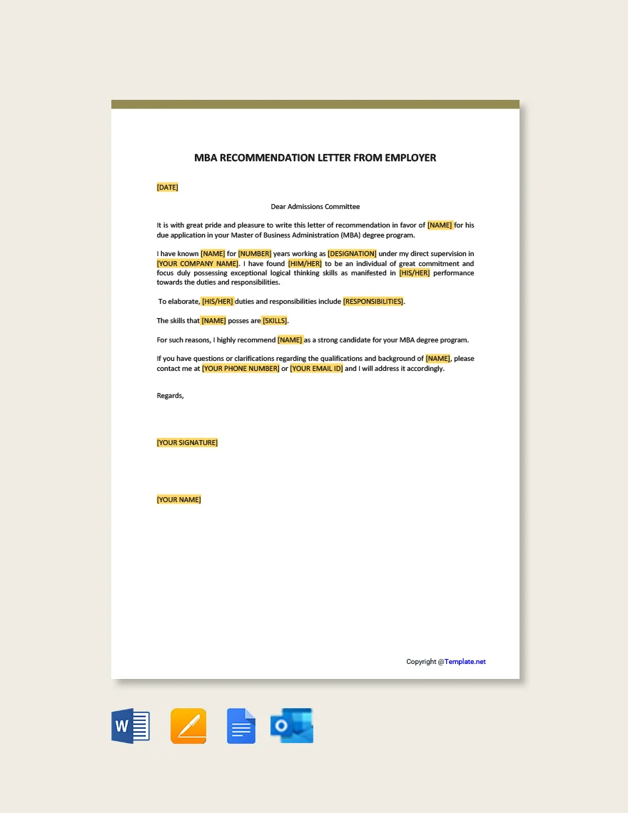 mba recommendation letter for employer