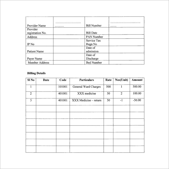 hospital bill format in excel excel templates