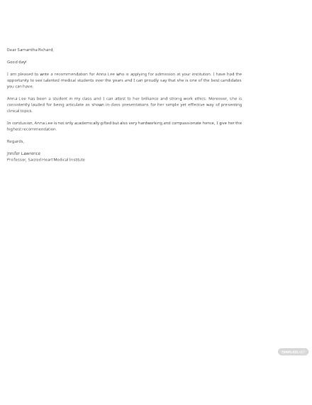 medical school recommendation letter from doctor template