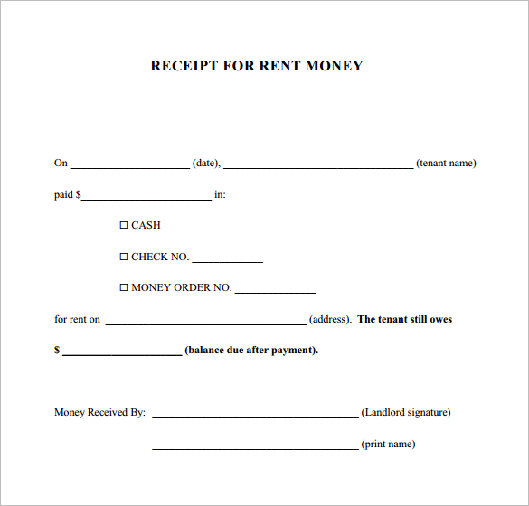 Receipt For Money Template