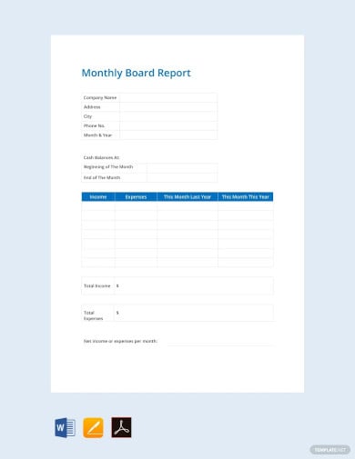 monthly board report template