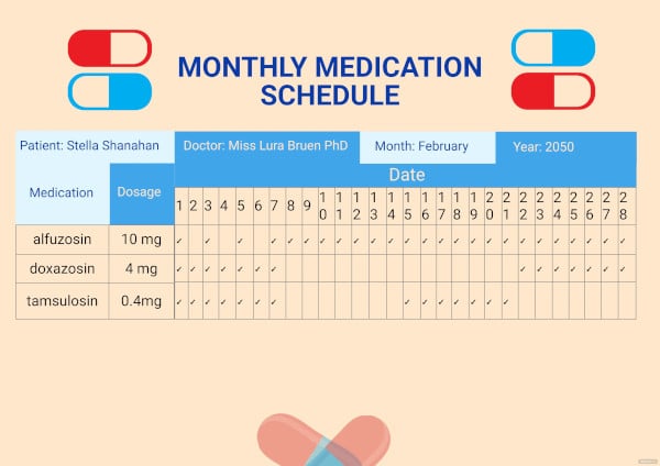 monthly medication chart