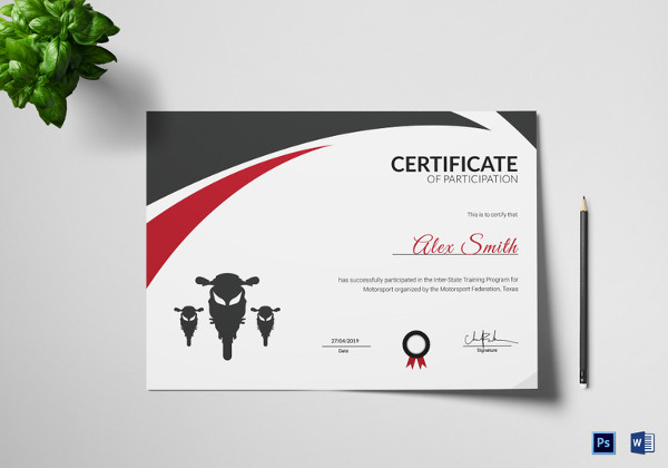 motorsport certificate of training template