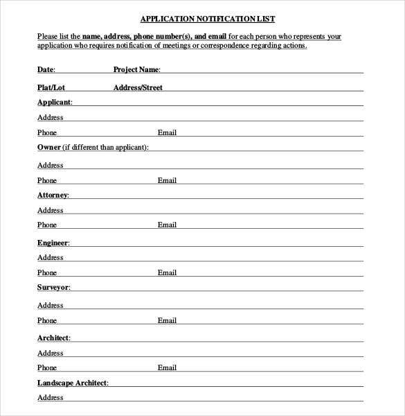 name and phone number application notification list