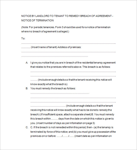 13 Sample Tenancy Notice Templates Doc Pdf 3509