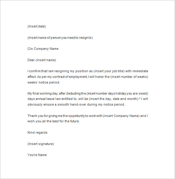 Notice of Resignation – 9+ Free Word, Excel, PDF, Format Download ...