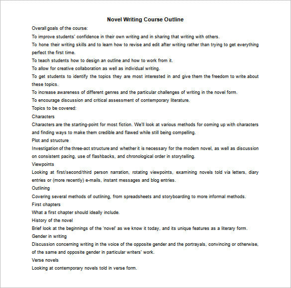 novel writing course outline for free