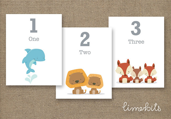 number animal flash card