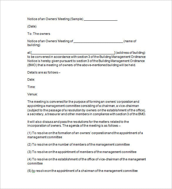 owners meeting notice pdf download