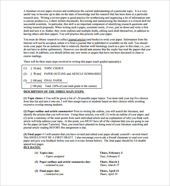 sections of a literature review paper