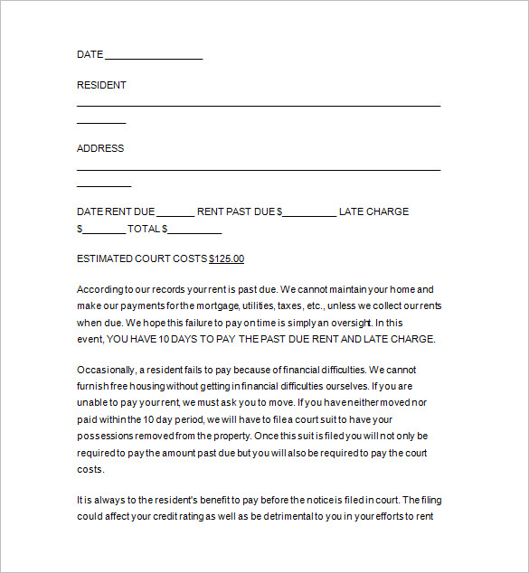 past due rent notice template