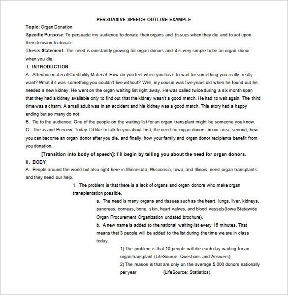 4+ Persuasive Speech Outline Templates PDF, DOC