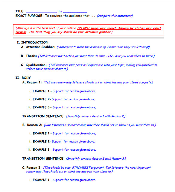 Persuasive speech outline template pdf