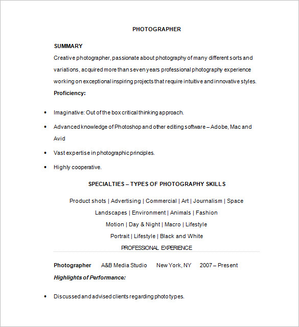 22+ Photographer Resume Templates DOC, PDF