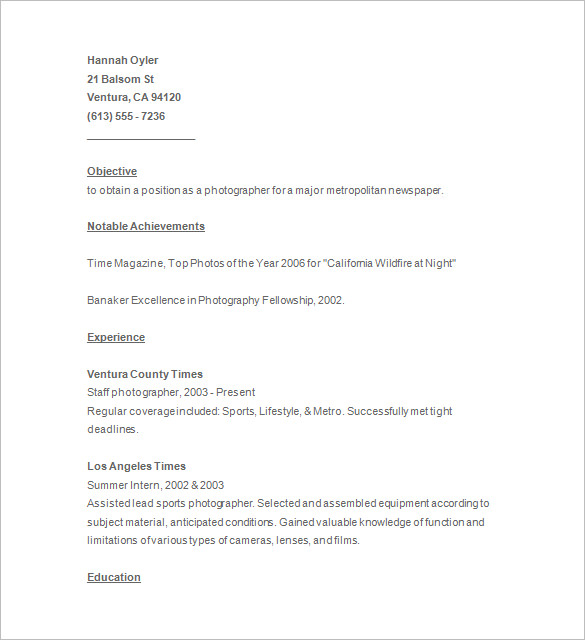 22 Photographer Resume Templates Doc Pdf Free And Premium Templates