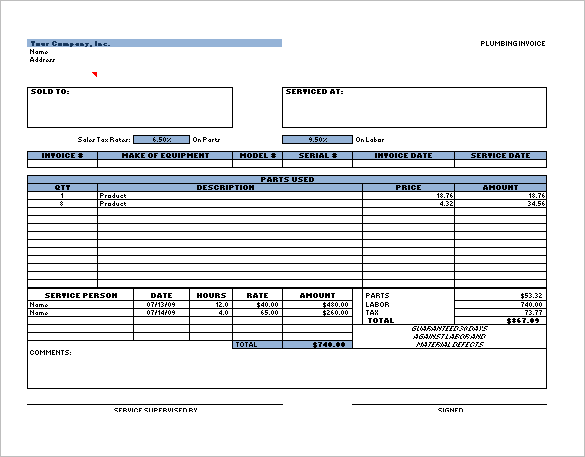 4 plumbing receipt templates doc pdf excel free