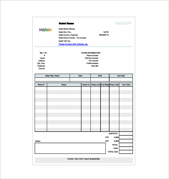 22 Hotel Receipt Templates PDF DOC Excel