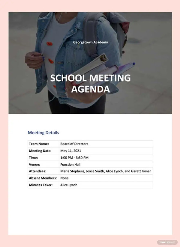 printable school agenda template