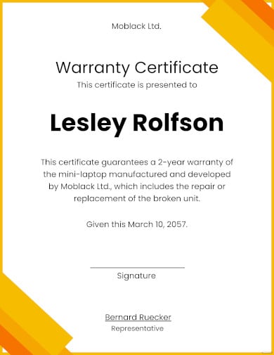 product warranty certificate