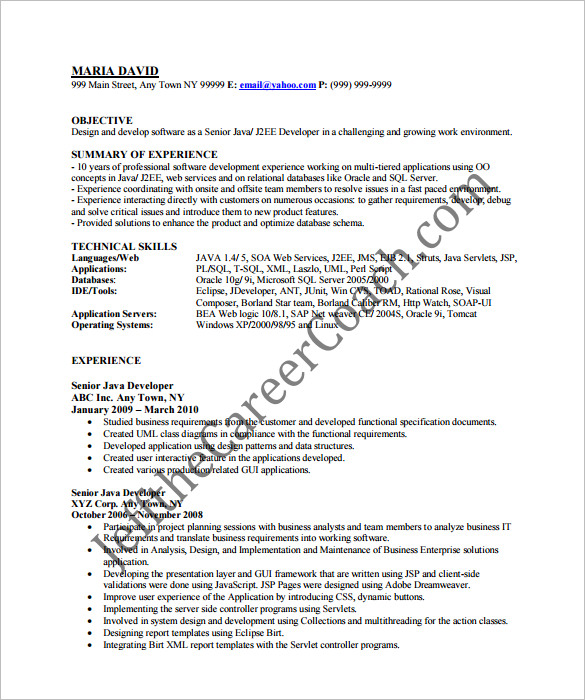 Java Developer Resume Template - 17+ Samples, Examples, Format Download!