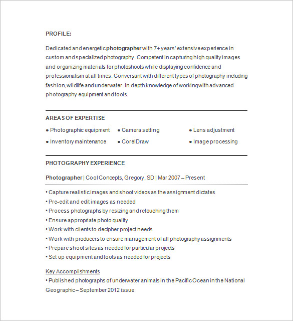 Sample photographer resume