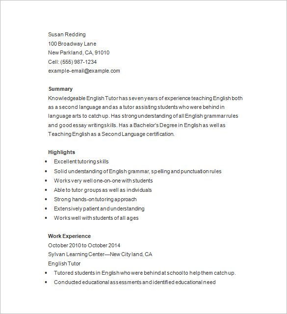 11+ Tutor Resume Templates DOC, PDF Free & Premium Templates