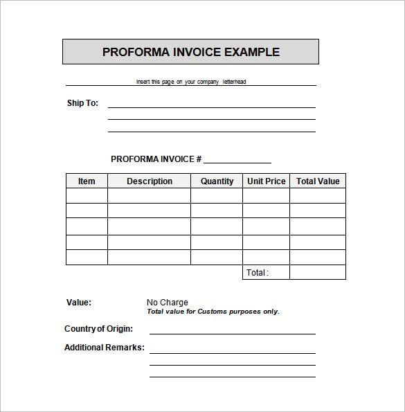 proforma invoice example in word doc