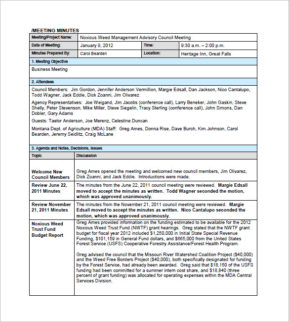 Download Meeting Minutes Template Free Bertylwell