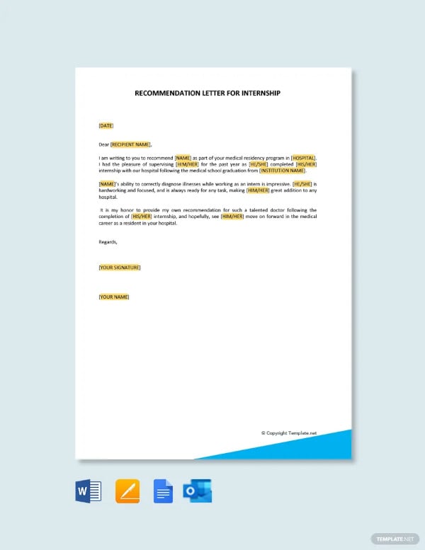 recommendation letter for internship completion templates