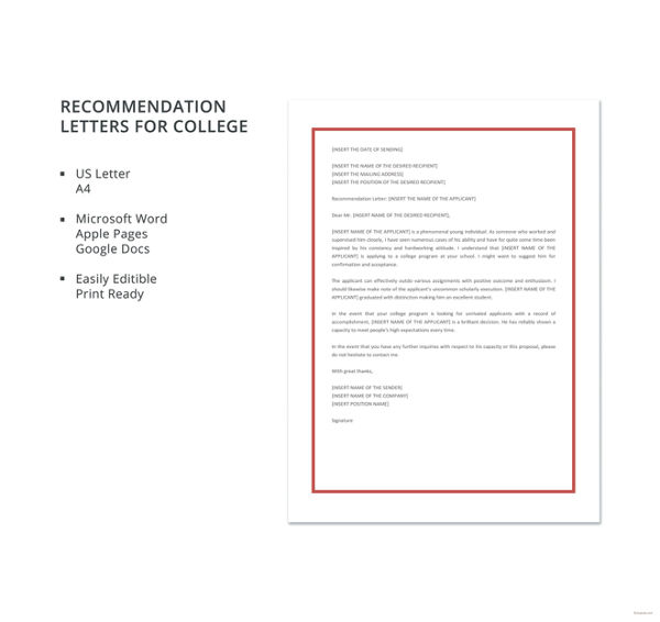 recommendation letter for college template2