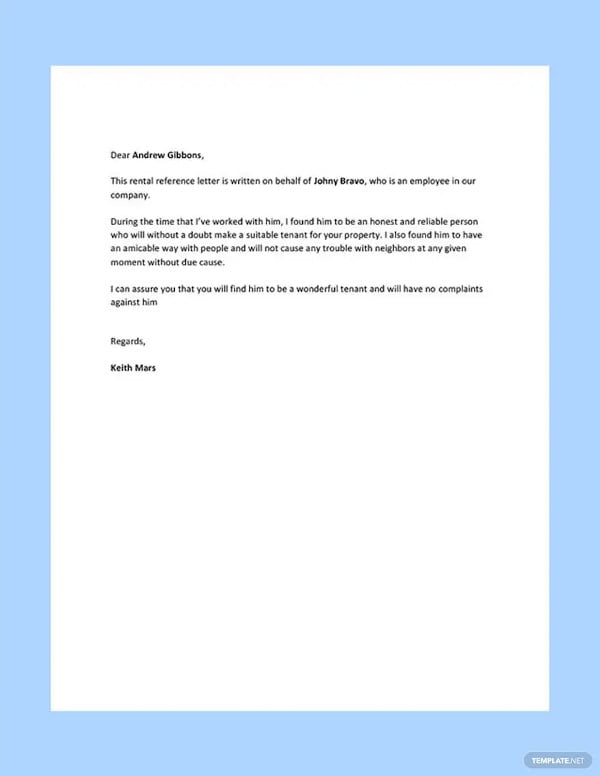 reference letter for landlord from employer