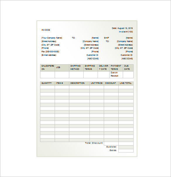 rent invoice receipt ms word free download