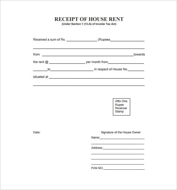 house rent receipt format india