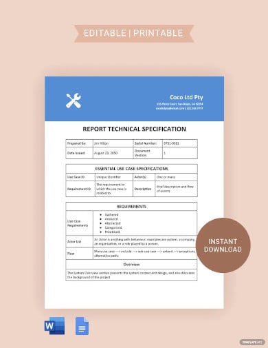 report technical specification template