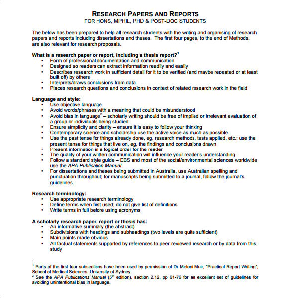 research report outline download free