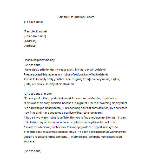 resignation notice template 10 free word excel pdf