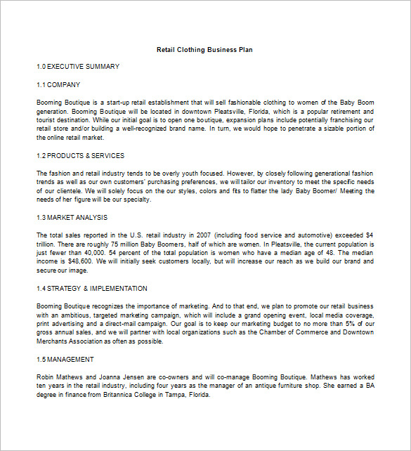 clothing manufacturing business plan template