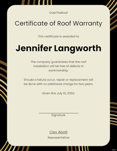 roofing warranty certificate