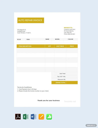 sample auto repair invoice template