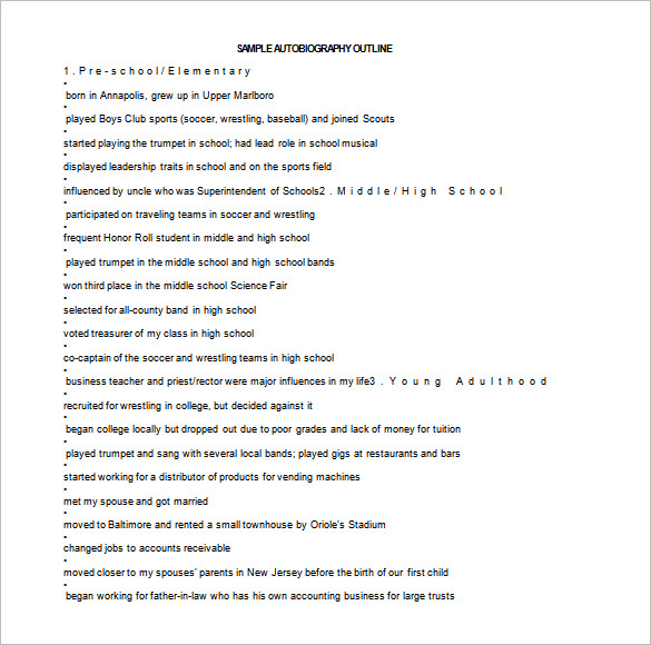 sample autobiography outline template