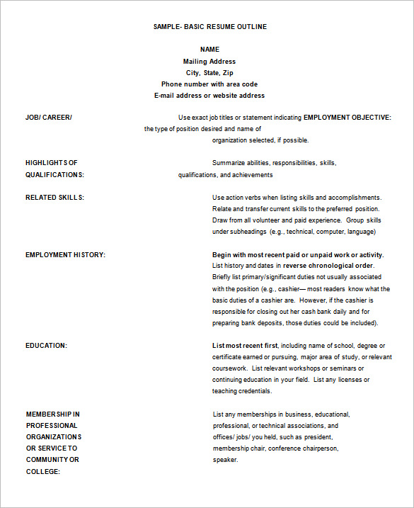 12 Resume Outline Templates Samples DOC PDF