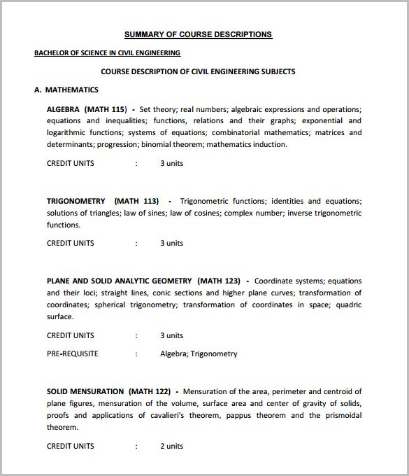 sample civil engineering training course outline template download