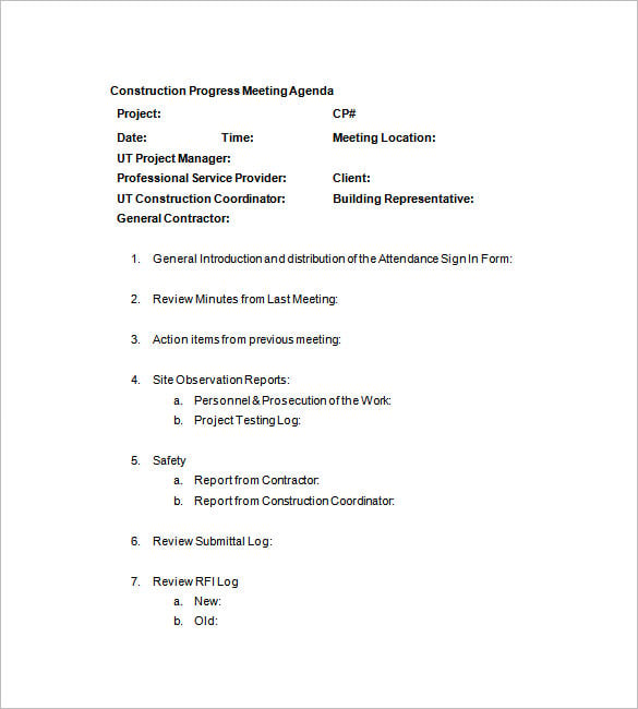sample construction meeting minutes template for free