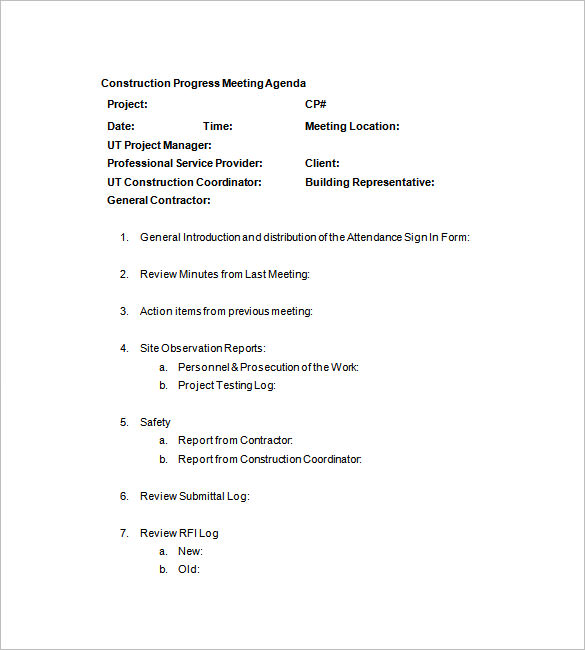 sample construction meeting minutes template