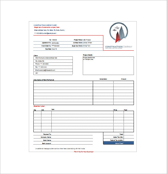 Construction Work Receipt Template