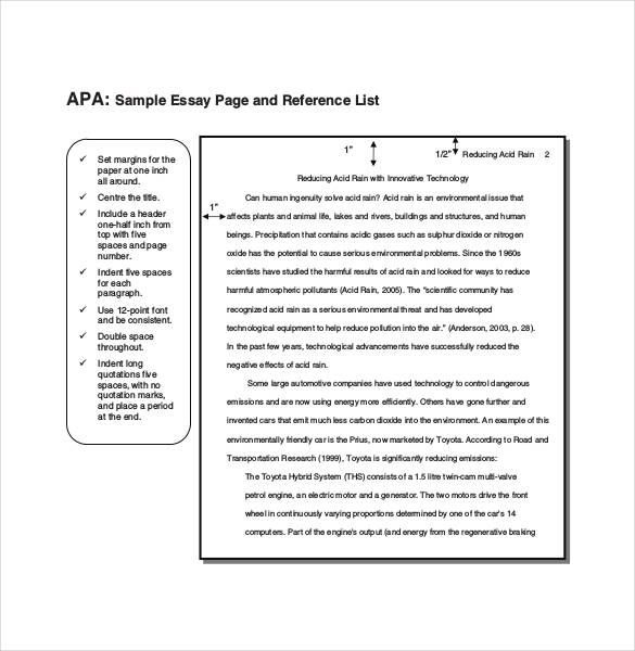 sample essay page and reference list