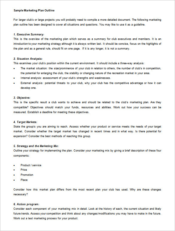 Marketing Plan Outline Template - 13+ Free Sample, Example, Format ...